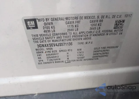 2018 Chevrolet Equinox Lt from USA, damaged, VIN 3GNAXSEV4JS571136